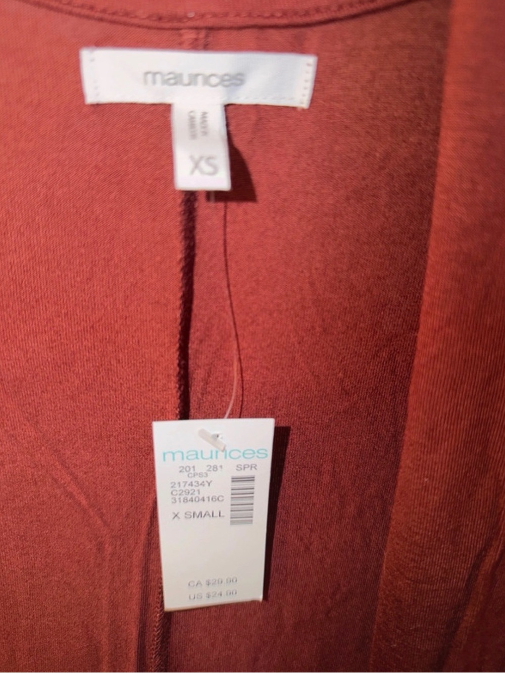 Maurice’s Burgundy Open-Front Short Sleeve Cardigan - Picture 3 of 3
